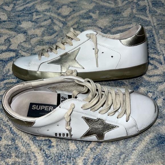 Golden Goose Super Star Sneakers Shoes White Silver Ice Leather Authentic 40 - Picture 1 of 7